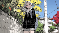 紅葉の秋の街を歩く若い女性 | 8661721-5806