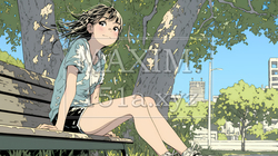公園のベンチでひとり静かにくつろぐ若い女性 | 8666189-15745