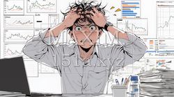 金融市場の急激な変動で頭を抱えている男性 | 8667110-16535