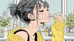 化粧をしている（口紅をつけている）若い女性 | 8667252-8550