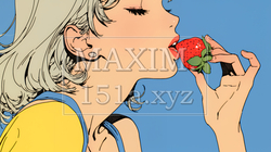 イチゴを摘んで食べている若い女性 | 8668413-8513