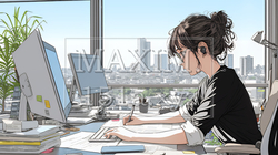 職場のデスクでパソコンに向かって仕事をしているビジネスウーマン | 8677026-15667