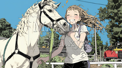 馬の世話をしている若い女性 | 8678647-12928