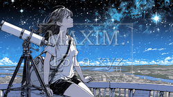 星空を眺めている若い女性｜8996483-10334
