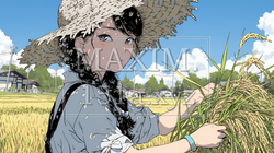 田んぼで農作業をしている女性 | 8685046-10566