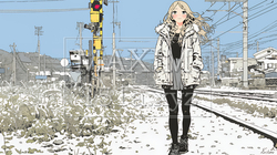 雪解けでぬかるんだ道を歩く若い女性 | 868734-14995