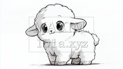 かわいい羊の白黒線画イラスト｜年賀状・干支の未年に使えるシンプルな動物素材｜8719504-20539