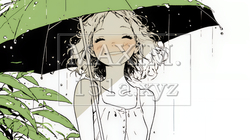 雨の中を歩く女性（シンプルな色使い）