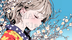 満開の梅の花と和服姿の若い女性 | 8691478-14731