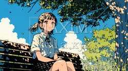 公園のベンチでひとり静かにくつろぐ若い女性 | 8696136-15767