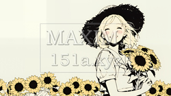 ひまわりと女性（シンプルな色使い）