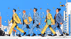 定時退社で帰宅を喜ぶ会社員｜ワークライフバランスと働き方改革のビジネスイメージ | 8725468-17342