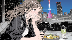 食事の最中もスマホを手放せない若い女性 | 8728813-12542