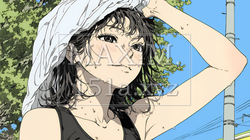 強烈な日差しでヘトヘト状態の女性（シンプルな色使い） | 8729426-11020