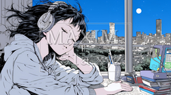 資料（本）を読みながら、うとうと眠ってしまう若い女性 | 8730680-15997