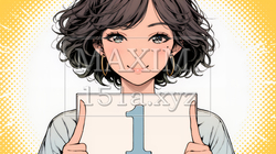 数字の「1」を掲げている若い女性 | 8733785-15457