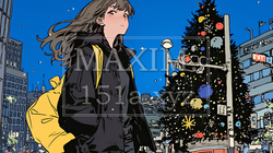 クリスマスイルミネーションが美しい街を散策する若い女性 | 8741675-6604