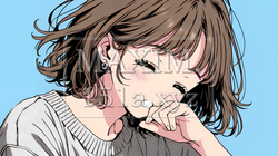 あくびをしている若い女性