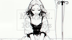 病院のベッドに腰掛けて気落ちしている女性（シンプルな色使い） | 8749292-10984