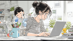 自宅でのリモートワークの場面：子どもが気になって集中できない | 875234-8406