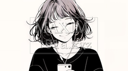 楽しそうにスマホ画面を眺めている若い女性（シンプルな色使い） | 8763967-14962
