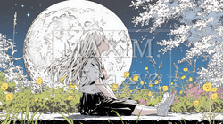月見をしている若い女性 | 8764907-11608