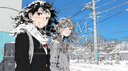 雪の日に友達と通学する女子高生 | 8766755-13082