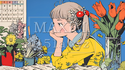楽しい予定を考える女性｜カレンダーを見ながら計画を立てる若い女性のイラスト | 8773046-20465