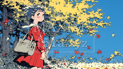 紅葉の小径を歩く若い女性 | 8778156-5864