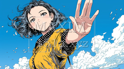 手を振って制止している若い女性