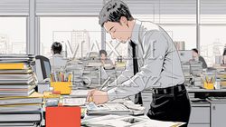 オフィスのデスクで、入念に書類をチェックする男性 | 8784885-16673