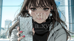 画面が激しく割れているスマートフォンを手にしているいる若い女性