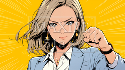 ガッツポーズ（拳を握って力強く）をしているビジネスウーマン | 8792379-13754