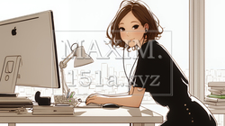 職場のデスクでパソコンに向かって仕事をしているビジネスウーマン（シンプルな色使い） | 8808619-15685