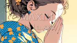 手を合わせてお祈りをしている和服姿の若い女性 | 8816682-14576