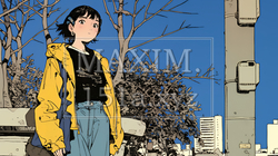 冬枯れの街を歩く若い女性 | 8820678-6426