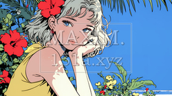 ハイビスカスと若い女性｜8946850-8705