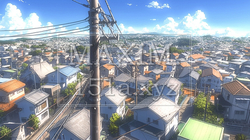 坂の上から眺める住宅街と夏空