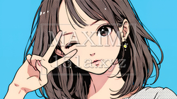 アイドルのように顔の横でピース＋ウィンクしている若い女性 | 8839754-14764