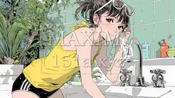 洗面所で朝の洗顔をする女性 | 885041-16881