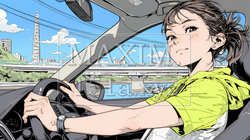 自動車を運転する若い女性｜爽やかで自然なドライブ風景のイラストポートレート｜8936604-18086