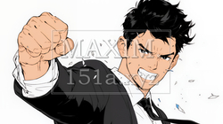 ガッツポーズ（拳を握って力強く）をしているビジネスマン（シンプルな色使い） | 8858667-13779