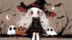 キモかわいいハロウィーンコスプレの女の子（クレヨンと水彩画風） | 8868650-11841