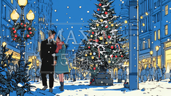 クリスマスイルミネーションの街でデートしているカップル｜8879038-7185