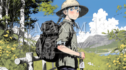 秋の野山をハイキングしている若い女性 | 8885176-5920