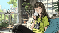 リビングで紅茶を飲んでいる女性 | 8889239-11833