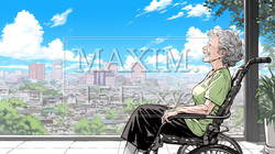 幸せそうに外の景色を眺めているおばあちゃん