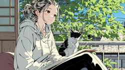 秋の読書を楽しむ若い女性｜静かで落ち着いた秋の日のイラストポートレート｜1354457-18108