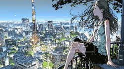 都市の夜景を眺めている女性 | 8905618-13040