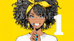 数字の「1」を掲げている若い女性 | 8925142-15460